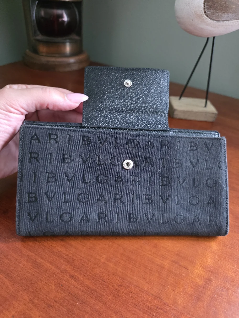 BVLGARI Logo Jacquard Black Continental Wallet Pigskin Leather COA